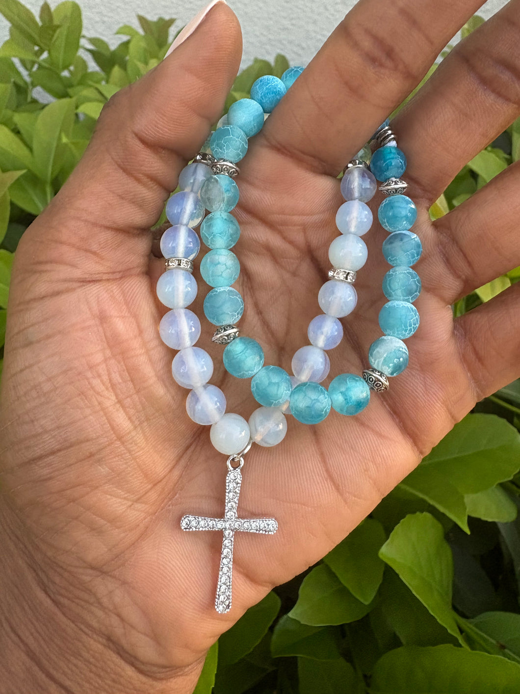 Opal Cross & Blue Agate