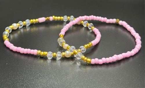 Rose Pink & Gold Anklets