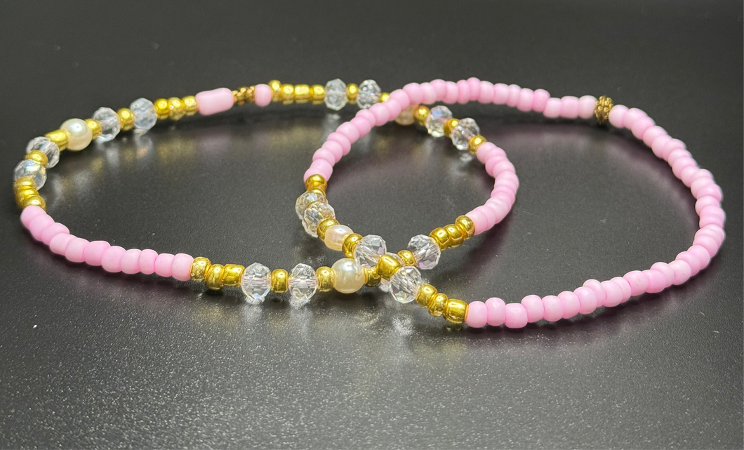 Rose Pink & Gold Anklets