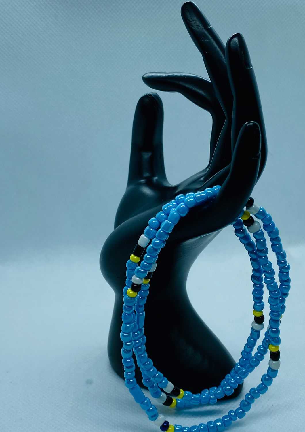 Baby Blue, Black, Yellow & White waist beads