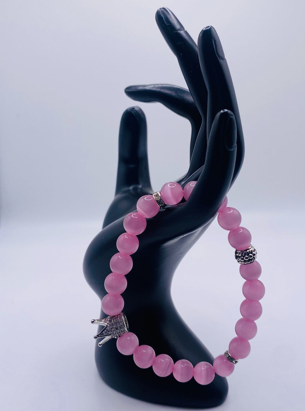 Pink Cat Eye & Silver Crown