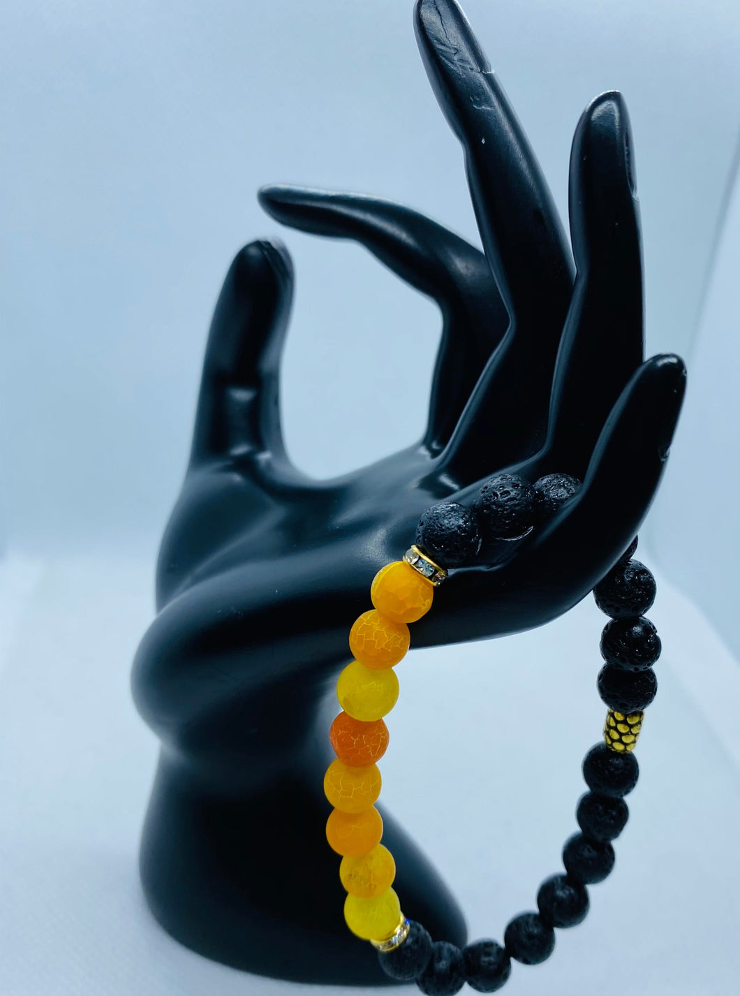 Yellow Agate & Lava Beads